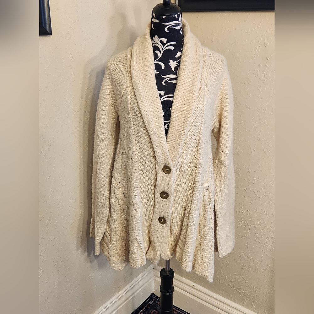 Free People Cream Shawl Collar Cable Knit Cardigan